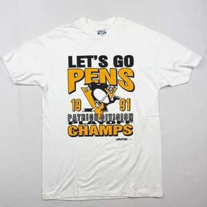 Deadstock Single Stitch Vintage Shirt, Starter Pgh Penguins 1991 Size L Made USA
